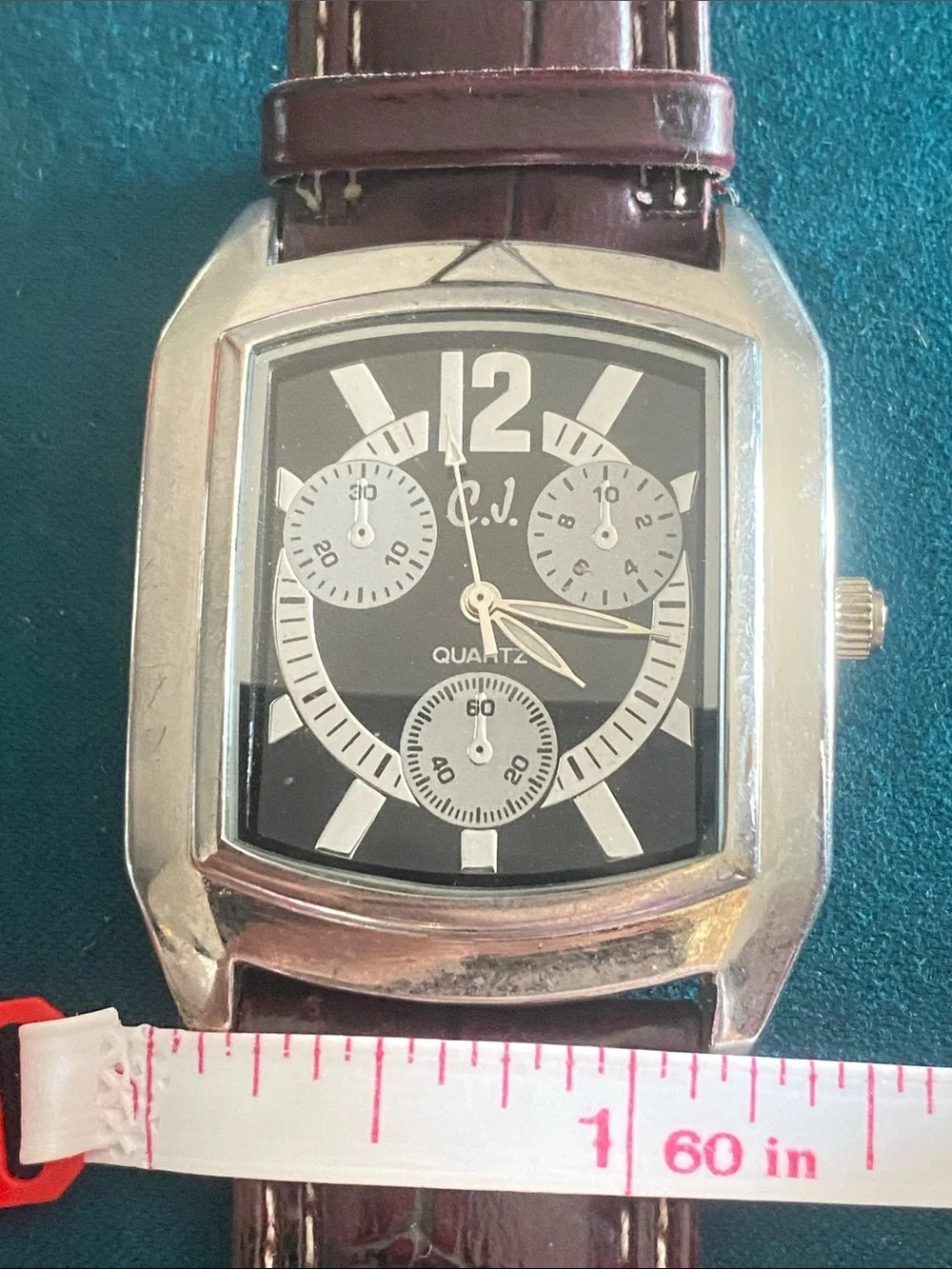 Men's Claudia Jublot 3 Dial Chronograph Brown Leather Strap Wristwatch Works